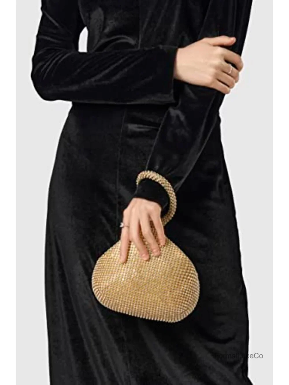 Rhinestone Clutch Evening Bag with Long Satin Opera Gloves Set for 1920s Party